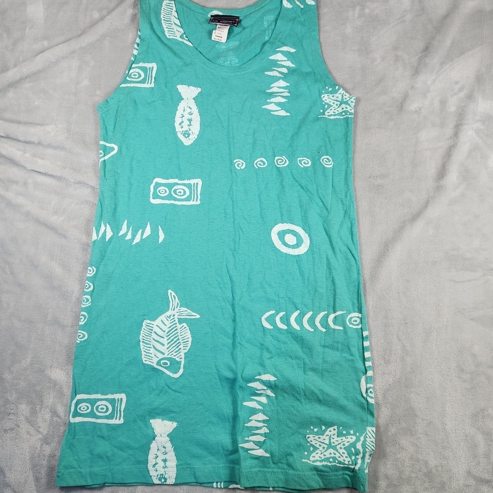 IG Sport Vintage Fish Coastal Beach‎ Lagenlook Sun Boho Dress - Sz S Teal